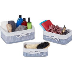 Relaxdays Set of 3 Bamboo Fabric Square Storage Boxes for Shelf & Cupboard, 3 Sizes, Grey/Cream