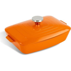 Scoville Expert Neverstick+ Non-Stick Rectangular Casserole Dish with Lid, Suitable for All Hobs and Ovens, Lightweight Thick Aluminium, Dishwasher Safe, PFOA Free, Orange