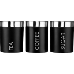 Premier Housewares Liberty Tea, Coffee and Sugar Canisters - Set of 3 - Black