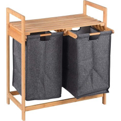 BAKAJI Laundry Basket for Dirt, Home, Bamboo Wood Frame with 2 Compartments, Removable Fabric Laundry Basket + Towel Rack, 73.5 x 63.5 x 33 cm, Modern Design
