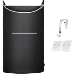 KINGSUSLAY Hanging on Laundry Bag, Foldable Hanging Basket for Hanging, Large Capacity Laundry Bag for Hanging on the Door and Laundry Basket for Dirty Laundry (89 x 56 cm, Black)