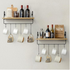 Wooden Wall Shelf Coffee Bar Kitchen Shelf Floating Shelves Set of 2 Wall Shelf with Towel Holder Hooks Rustic Vintage Industrial Design Decorative Hanging Shelves for Bathroom Living Room Cup