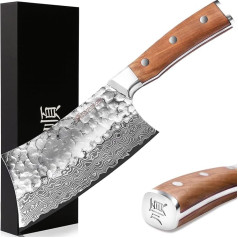YOUSUNLONG Bone Knife - 7 Inch - Bone Splitting Knife - High Performance Bone Breaker - Japanese Hammered Damascus Steel - Italian Olive Wood Handle