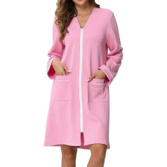 Women's Dressing Gown Sauna Gown Fashionable Zip Long Sleeves Sleepwear with Pockets