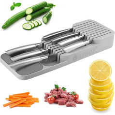 Knife Block for Drawer, Knife Organisation, Two-Level Knife Organiser with Slotted, Knife Block with Non-Slip Pad, for Drawers, Worktop, Kitchen, Office, Grey