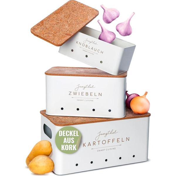 Potato Storage Box, Set of 3, Storage for Potatoes, Onions & Garlic, Onion Pot, Potato Box, Potato Box, White