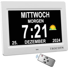 TROCOTN Dementia Watch Seniors, Digital Calendar, Senior Clock, Clock with Date and Day of the Week (7 Inch White)
