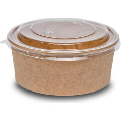 Commerline 500 ml Organic Salad Bowls, Salad Bowls, Disposable with Lid, Cardboard Bowl, Salad Box, Kraft Disposable Bowls (Organic Salad Bowl, 500 ml, Pack of 50)
