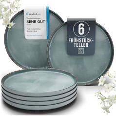 Pure Living Ibiza Stoneware Breakfast Plates for 6 People, Rustic Country House Style Dessert Plate Set, Cake Plates, Dishwasher-Safe, Scratch-Resistant, Small Plates, Salad Plates, Smoke Blue