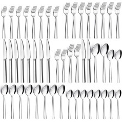 Cutlery Set for 12 People, 60-Piece Stainless Steel Cutlery Set, Cutlery Set with Knife, Fork, Spoon, Stainless Steel Cutlery for Family/Party/Restaurant, Highly Polished & Dishwasher Safe