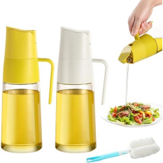 FRIBERG 2 x Oil Dispenser 600 ml, Oil Bottles Vinegar Bottle, Oil Bottle Dispenser with Automatic Lid, Glass Oil Dispenser with Gravity Closure, Oil Buddy, Includes Cleaning Brush