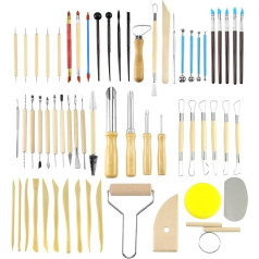 QWORK® 61 Piece Pottery Tool Set, Ceramic Tools, Modelling Tool with Stainless Steel Tips, for DIY Art, Engraving, Modelling