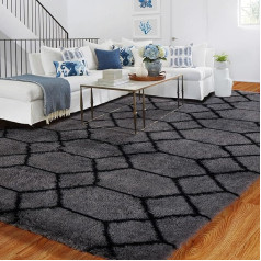 BYBSRLL Geometric Bedroom Rugs, 120 x 180 cm, Grey and Black, Soft Large Living Room Rug, Girls, Boys, Youth, Children's Room, High Pile, Fluffy Long Pile Bed Rug