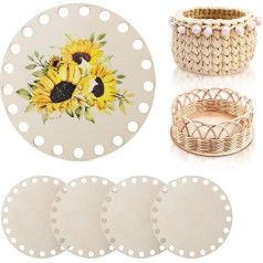 Pack of 5 Basket Base for Crocheting, Wooden Basket Floor, 10 cm Wooden Floor for Crocheting, Natural Wood Basket Floor Set for DIY Basket, Weaving Supplies, Home Decoration