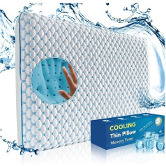 Ultra Thin Cooling Memory Foam Pillow for Stomach Sleepers and Back Sleepers / Flat Pillow 2.25 Inch Stomach Sleeper Pillow Fabric Cover Washable Orthopaedic Pillow 40 x 60 cm for Sleeping