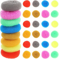 ULTECHNOVO Pack of 30 Colourful Scourers Made of Plastic Kitchen Cleaning Sponge Pot Washer Pan Scourer Round Scourer Bowl Washer Dishwashing Sponges Dishwasher Ball Brush