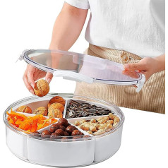 Hayan Snack Bowls Serving Tray with 5 Individual Compartments Serving Bowl with Lid Serving Plate Plastic Sweets Plate Set for Nuts Dried 28.6 × 8 cm (Transparent Circle)