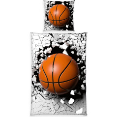 Herding Young Collection 3D Basketball Bed Linen, Pillowcase Approx. 80 x 80 cm, Duvet Cover Approx. 135 x 200 cm, with Branded Zip, 100% Cotton/Renforcé
