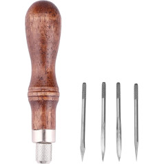 Fdit 4 in 1 Wooden Handle Leather Craft Sewing Kit Diamond Awl DIY Hole Punch Tool for Sewing Leather Hand Sewing