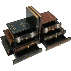 Bookends Wooden Vintage Book Dummy Decorative Book Angle with 6 Hidden Drawers, 16 cm Retro Creative Desktop False Book Holder Bookend for Office Study