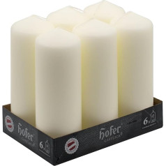 Hofer - Pillar Candles, Set of 6, Long Burn Time Approx. 54 Hours, Diameter 6 cm, Height 16.5 cm, Ivory Ivory, No Fragrance, Drip-Free, Wax Candles, Made in Austria