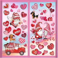 Window Sticker Valentine's Day Window Decals Red Heart Gnome Anti-Collision Window Film Glass Window Decoration Sticker