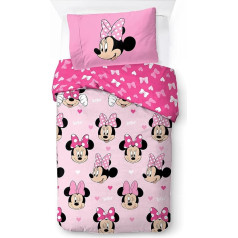Jay Franco Disney Minnie Hearts & Love 100% Cotton Children's Bedding Set 135 x 200 cm Single Bed Size - Duvet Cover + Pillowcase 50 x 70 cm