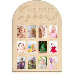 hongpar My First Year Photo Display Wood Board Baby First Year Photo Frame Milestone Board 12 Months Baby Picture Frame 1st Birthday Nursery Decorations for Boy Girl Baby Keepsake Gift for Mom
