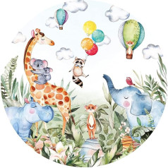 Little Deco DL570 Wall Sticker for Children's Room Animals Safari Wall Decoration Playroom Wall Sticker Self-Adhesive Wallpaper Round 120 cm Baby
