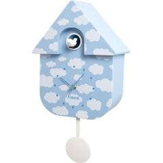 FISURA - Blue Cuckoo Clock with Cloud Motif. Wall Clock. Original wall clock as a gift. 3 AA batteries not included. Dimensions: 21.5 x 8 x 41.5 cm. ABS plastic, clouds, blue