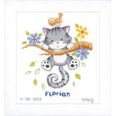 Vervaco Birth Record Kitten Counted Cross Stitch Kit, Multi-Colour