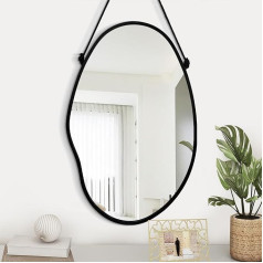 Bedroom Wall Mirror Irregular Black Frame Asymmetric Mirror for Wall Vanity Bathroom Living Room Bedroom Entrance Hallway Modern Unique Decorative Hanging Mirror