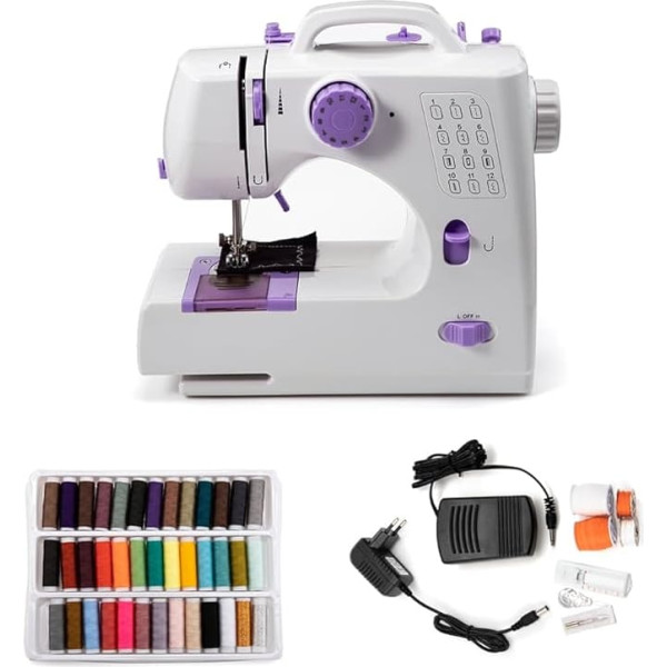 Sewing Machine, Mini Electric Portable Sewing Machine for Beginners, 12 Stitch Dual Speed with Foot Pedal Sewing Kit (Purple)