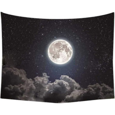 Moon Stars Tapestry - Space Galaxy Universe Starry Sky and White Cloud - Dark Blue Psychedelic Art Decor for Dorm Bedroom (150 x 170 cm)