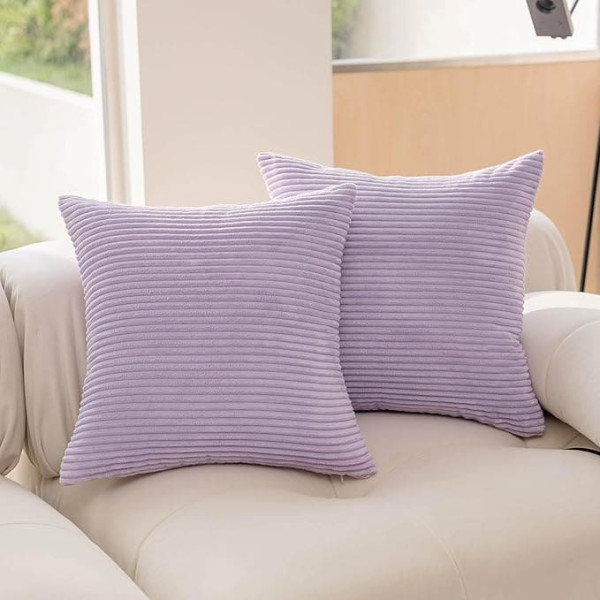 Demetex Cushion Covers 65 x 65 cm Purple Cushion Covers Large Square Corduroy Cushion Covers for Couch Bench Office Lounge 65 cm x 65 cm Set of 2 Lavender