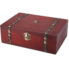 Rectangular Wooden Box with Decorative Top, 10 x 6 x 4 inches, Vintage Jewellery Storage Box, Retro Style, Antique Storage Case for Living Goods