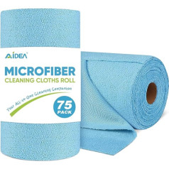 AIDEA Blue Microfiber Cleaning Cloth Roll, Reusable Paper Towels, Tear Off Towels, Washable Shop Cloths, Microfiber Towels for Cars, Lint Free Cleaning Cloths for Home