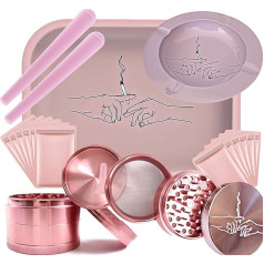Rolling Tray Bundle Kit - Pink Rolling Tray, Ashtray, 4-Piece Tobacco Grinder, Bags & Tubes, Smoking Accessories - Tobacco Accessories
