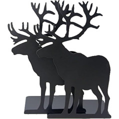 Fashion Creative Cartoon Cute Iron Elk Moose Pattern Nonskid Metal Office Desk Bookends (Black)