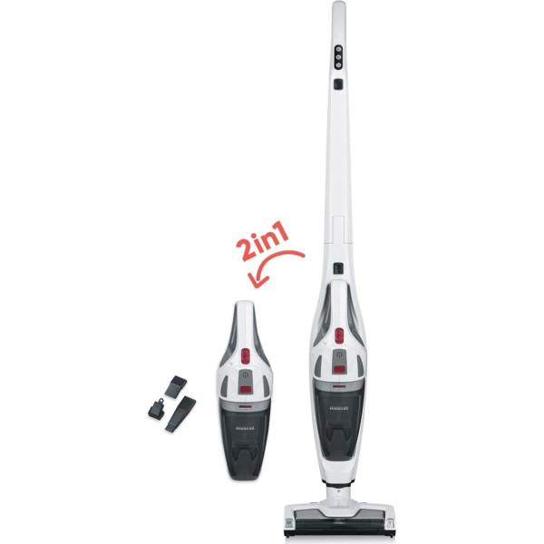 SEVERIN HV 7173 Wireless Vacuum Cleaner with Lithium-Ion Battery, 2-in-1 with Integrated Handheld Vacuum Cleaner, Bagless Battery Vacuum Cleaner with Furniture Brush and Crevice Nozzle, White/Black