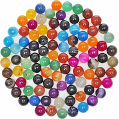 MJDCB 200 Pieces 8 mm Stone Beads Set Round Loose Semi-Precious Stone Beads 10 Colours Striped Agate for Bracelet Necklace Earrings Jewellery Making