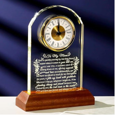 Crystal Clock Gifts for Mom Birthday Gifts from Daughter and Son with Warm Wooden Base Unique Mother Gift for Mom Who Has Everything for Home Ornament