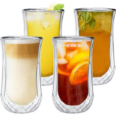Hot&Cold Latte Macchiato Glasses Set 4 x 280 ml, Double-Walled Coffee Glasses Made of Borosilicate Glass, Quality Glass, Cappuccino Iced Coffee Cups, Thermal Glasses, Tea Glasses, Double-Walled,