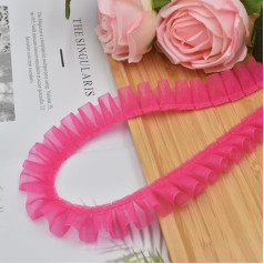 WANYI 30 Metres 2.5 cm Wide Ruffle Lace Ribbon Pleated Lace Border Borders and Ribbons for Sewing Double Layer Edge Trim Decorative Ribbon for DIY Crafts Embellishments (Pink 01)