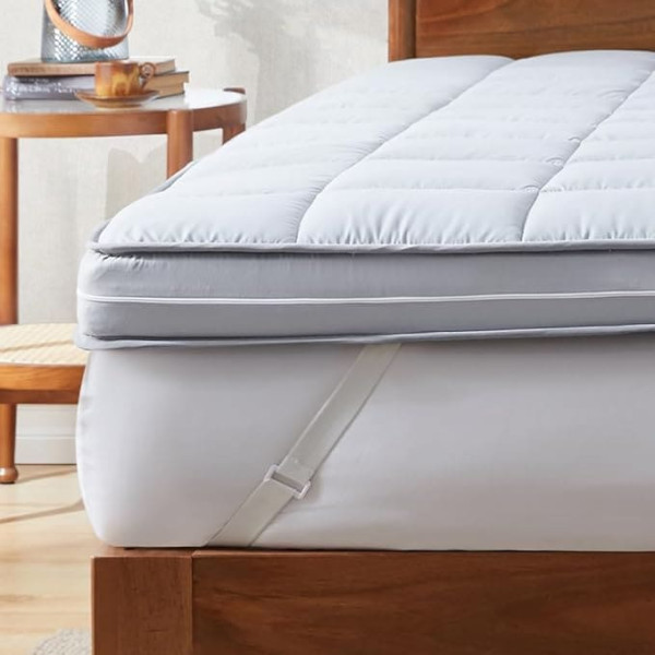 Gel Memory Foam Double Mattress Topper Bed Topper with Removable Pillow Case Soft and Breathable (135 x 190 cm), Grey