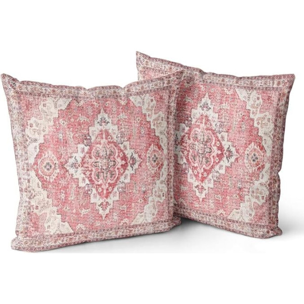 Set of 2 Boho Cushion Covers Pink Antique & Vintage Design 50 x 50 cm Soft Cushion Covers for Garden Sofa, Bed - Decorative Cushion Covers 20 x 20 Inches