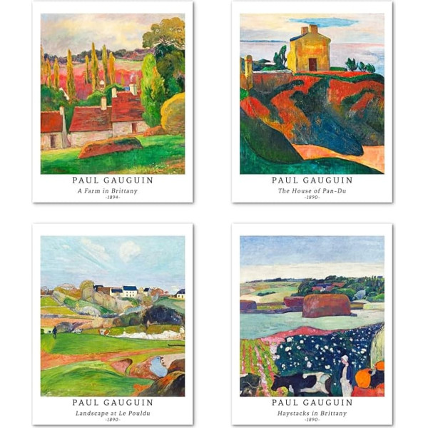 Art Print Unframed Landscape Picture Set of 4, Poster Size: 28 x 35 cm Premium Art Paper Wall Decoration Stylish Colourful Rural Landscape Matching Office Decoration Paul Gauguin Prints