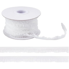 MAYJOYDIY Lace Trim with Ruffles Elastic 9.14 m x 10 mm White Vintage Pleated Stretch Trim Tulle Trim Fabric Ribbon for Home DIY Sewing Crafts Costume Embellishments