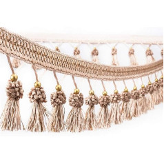 Yalulu 4 Yards Border with Tassels, Fabric Tassel Fringe, Hanging Ball Fabric Band, Fringe Tape, Ball Tassel Trimming, Tassel Trim, Curtain Trim, Curtain, Decorative Border (Beige)