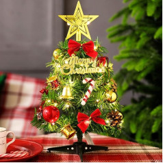 Table Christmas Tree - 30cm Mini Christmas Trees with LED String Lights Ornaments Miniature Desk Trees Plastic Winter DIY Crafts Mini Pine Tree for Christmas Home Decorations